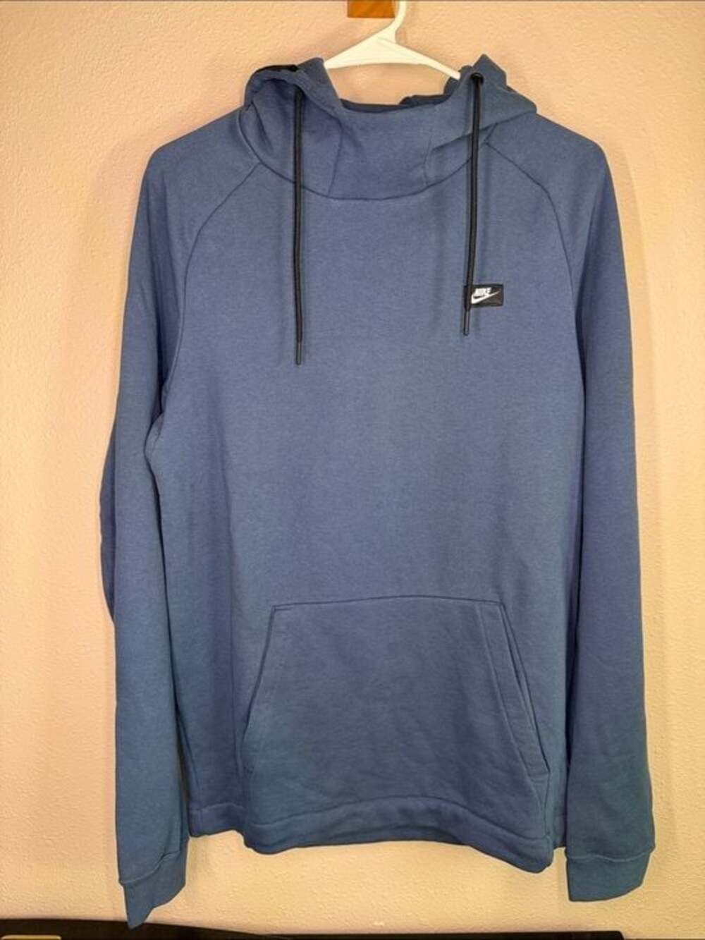 Nike‎ Mens Sportswear Funnel Neck Pullover Hoodie Blue Patch Logo Medium